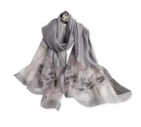 LumiSyne Mulberry Silk Scarf Chiffon Scarf For Women Beaded Embroidery Flower Pattern Transparent Tulle Lightweight Soft Long Scarf Sunscreen Shawl Sheer Wrap Spring Autumn