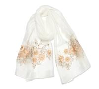 LumiSyne Mulberry Silk Scarf Chiffon Scarf For Women Beaded Embroidery Flower Pattern Transparent Tulle Lightweight Soft Long Scarf Sunscreen Shawl Sheer Wrap Spring Autumn