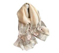 LumiSyne Mulberry Silk Scarf Chiffon Scarf For Women Delicate Lotus Flower Embroidery Transparent Tulle Lightweight Soft Long Scarf Sunscreen Shawl Sheer Wrap Spring Autumn