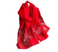 LumiSyne Mulberry Silk Scarf Chiffon Scarf For Women Delicate Lotus Flower Embroidery Transparent Tulle Lightweight Soft Long Scarf Sunscreen Shawl Sheer Wrap Spring Autumn