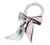 LumiSyne Silk Scarf Necklace For Women Girls Narrow Long Neckerchief With Pearl Necklace Flower Printed Stripe Letter Pattern Simple French Style Decorative Neck Scarf Necktie Headdress Hair Ribbon