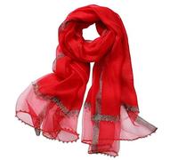 LumiSyne Spring Silk Scarf Chiffon Scarf Women Elegant Solid Color Beaded Scarf Fashion Silk Stitching Tulle Design Long Scarf Shawl Wrap Sun Protection