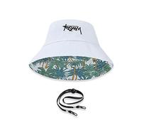 LumiSyne Unisex Reversible Bucket Hat Solid Color with Letter Embroidery/Hawaiian Style Print Double-Sided Cotton Fisherman Hat with Detachable Chin Strap Foldable Sun Hat for Summer Beach Travel