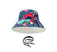 LumiSyne Unisex Reversible Bucket Hat Solid Color with Letter Embroidery/Hawaiian Style Print Double-Sided Cotton Fisherman Hat with Detachable Chin Strap Foldable Sun Hat for Summer Beach Travel