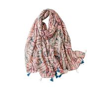 LumiSyne Voile Scarf For Women Flowers Plant Printed Geometric Patterns Two-Color Tassel Lightweight Sheer Shawl Long Soft Wrap Stole