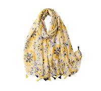 LumiSyne Voile Scarf For Women Flowers Plant Printed Geometric Patterns Two-Color Tassel Lightweight Sheer Shawl Long Soft Wrap Stole