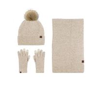 LumiSyne Winter 3 In 1 Scarf Hat Glove Set For Men Women Solid Colour Rhombus Knitted Beanie Hat Long Scarf Touch Screen Gloves Bobble Hat With Pom Pom Soft Wool Thermal Fleece Lined