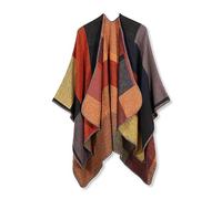 LumiSyne Winter Cashmere Shawl for Women Knitted Poncho Cape Color Blocked Checked Pattern Open Front Cardigan Poncho Tartan Shawl Blanket Elegant Shawl Wrap Oversized Warm Pashmina Scarf Khaki