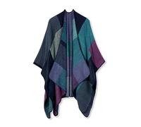 LumiSyne Winter Cashmere Shawl for Women Knitted Poncho Cape Color Blocked Checked Pattern Open Front Cardigan Poncho Tartan Shawl Blanket Elegant Shawl Wrap Oversized Warm Pashmina Scarf Purple Blue