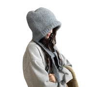 LumiSyne Winter Knitted Hat Women Solid Color Wool Knit With Adjustable Drawstring Dual Purpose Earflap Hat And Knitted Bag Vintage Balaclava Slouch Beanie Baggy Skull Cap Warm Hat Fashion Accessory