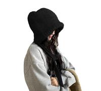 LumiSyne Winter Knitted Hat Women Solid Color Wool Knit With Adjustable Drawstring Dual Purpose Earflap Hat And Knitted Bag Vintage Balaclava Slouch Beanie Baggy Skull Cap Warm Hat Fashion Accessory
