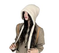 LumiSyne Winter Knitted Hat Women Solid Color Wool Knit With Adjustable Drawstring Dual Purpose Earflap Hat And Knitted Bag Vintage Balaclava Slouch Beanie Baggy Skull Cap Warm Hat Fashion Accessory