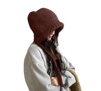 LumiSyne Winter Knitted Hat Women Solid Color Wool Knit With Adjustable Drawstring Dual Purpose Earflap Hat And Knitted Bag Vintage Balaclava Slouch Beanie Baggy Skull Cap Warm Hat Fashion Accessory