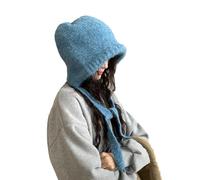 LumiSyne Winter Knitted Hat Women Solid Color Wool Knit With Adjustable Drawstring Dual Purpose Earflap Hat And Knitted Bag Vintage Balaclava Slouch Beanie Baggy Skull Cap Warm Hat Fashion Accessory