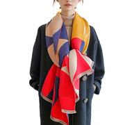 LumiSyne Winter Scarf Cashmere Shawl For Women Men Color Block Geometric Pattern Ladies Pashmina Scarves With Tassel Thickened Long Neck Scarf Soft Warm Wrap Stole