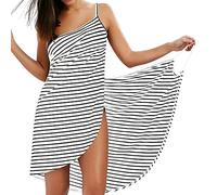 LumiSyne Women Bikini Swimsuit Beach Cover Ups Fashion Stripe Spaghetti Strap Backless Beach Dress Sexy V Neck Sundress Sarong Wrap Swimwear,Narrow Fringes White,M