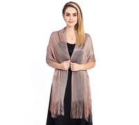 LumiSyne Women Sparkling Metallic Shawls And Wraps With Ring Buckle Glitter Solid Color Fringed Tassels Lightweight Long Scarf Elegant Stole For Evening Party Dresses Wedding Bridal Bridesmaids Prom