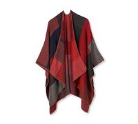 LumiSyne Women's Red Cashmere Checkered Poncho Shawl, One Size, Long Length, Autumn, Winter