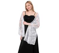 LumiSyne Women's Sequin Shawls And Wraps For Evening Dresses Sparkling Sequin Embroidery Floral Pattern Lace Sheer Lightweight Scarf Elegant Wrap Stole For Bridal Bridesmaid Wedding Party