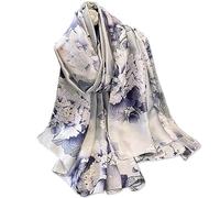 LumiSyne Women's Silk Scarf Artistic Ink Painting Elegant Flower Printed Ladies Lightweight Scarf Warm Long Scarves Satin Head Scarf Sunscreen Shawl Stole Beach Wrap All Season