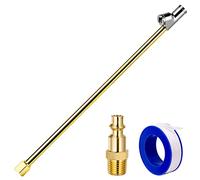 LUMITECO 2-Way Connection 13.8" Extended Air Chuck Set, 1/4 in FNPT Straight Foot Dual Head Tire Inflate Chuck with Standard Brass Quick Plug, Tire Air Compressor Fill Kit for Truck RV Dually Tires
