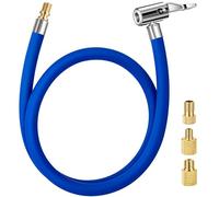 LUMITECO 31" Tire Inflator Hose Adapter with Converting Nuts, Lock On Air Chuck with Blue Rubber Hose for Quick Connect, Schrader to Presta Valve Adapter Hose Replacement for Air Compressor Tire Pump