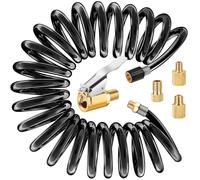 LUMITECO 9.8 FT Extension Recoil Air Hose Adapter, Clip-On Air Chuck w/Presta Valve Adapter & Flexible PU Hose for Air Compressor Attachments, Tire Inflator Pump Air Hose Nozzle for Car Motorcycle