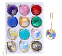 LUMITI 12 Pcs Crystal Glass Christmas Balls Ornaments, 1.18″ Mini Round Prism Flower Xmas Tree Decorations, Hanging Ornament for Wedding Party Home Decor (Multicolor)