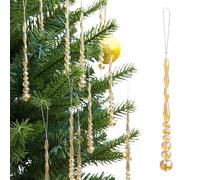 LUMITI 12pcs Crystal Icicle Christmas Tree Ornaments, Glass Beads Hanging Chandelier Pendants for Christmas Party Wedding Winter Decorations (Gold)