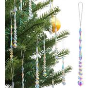 LUMITI 12pcs Crystal Icicle Christmas Tree Ornaments, Glass Beads Hanging Chandelier Pendants for Christmas Party Wedding Winter Decorations (Crystal AB)