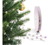 Lumiti Christmas Garland, 9.8Ft Crystal Glass Beads Strands, 100pcs 10mm Faceted Waterdrop Glass Beads Hanging Ornament for Christmas Tree Centerpieces Wedding Party Decorations (Crystal AB)