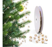 Lumiti Christmas Garland, 9.8Ft Crystal Glass Beads Strands, 100pcs 10mm Faceted Waterdrop Glass Beads Hanging Ornament for Christmas Tree Centerpieces Wedding Party Decorations (Gold)