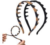 lumitrail 2pcs Silicone Zig Zag Headbands for Women Non Slip, Soft Black Headband with Teeth for Girls, Brown Head Bands for Women's Hair