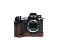 Lumix S1 S1R Case, Zakao Handmade Genuine Real Leather Half Camera Case Bag Cover for Panasonic Lumix S1 S1R Bottom Opening Version With Hand Strap (Coffee)