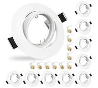 Lumlog 10x GU10 Downlights for Ceiling Round Matt White Finish Metal Frame for Recessed Ceiling Lights 30° Tilt Swivel Spotlight Fittings 240V, Outer Diameter: 90mm, Cutout 68-85mm, No Bulbs
