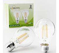 Lumlog A60 E27 LED Vintage Light Bulbs Natural White 4000K, 6W Edison Screw LED Filament Bulb 60W Equivalent, Energy Saving Non-Dimmable 980LM 2Pack