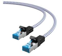 Lumonic CAT8.1 Patch Cable S/FTP 3 m RJ45 White Blue Premium Nylon Look Ethernet LAN Network Cable