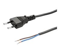 Lumonic Euro Power Cord with Open Ends, Tin-Plated, Black, 2 m, 230 V - Tin-Plated Ready-to-Connect Ends, Repair of Lights and Decorations, Kink Protection on Plug, Euro Plug for Any Socket
