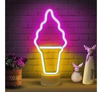 Lumoonosity Ice Cream Neon Sign - Battery/USB Powered Ice Cream Shaped Neon Lights with Stand - Pink & Yellow Night Light for Bedroom Decorations