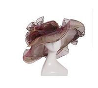 LUMoony Women's Fascinator Bridal Hat with Large Brim in Burgundy for Women - Summer, Wedding, Church, Holiday - Polyester/Organza, Breathable, Large Edge, Adjustable