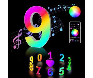 Lumosmart Light Up Number 9, RGB App Control Led Letters Lights Gaming Room USB Neon Wall Sign Color Changing Numbers Night Lamp Party Gifts for Happy Birthday Christmas Halloween Decorations (9)