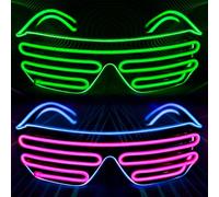 lumous rola Led Glasses 2Pcs Light up El Wire Rave Shutter Glasses, Glow In Dark Flashing Led Sunglasses, Luminous Glasses For Parties, Halloween RB01 PATENTED (GREEN +BLUE-PINK)