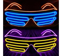 lumous rola Led Glasses 2Pcs Light up El Wire Rave Shutter Glasses, Glow In Dark Flashing Led Sunglasses, Luminous Glasses For Parties, Halloween RB01 PATENTED (ORANGE-BLUE+PURPLE-YELLOW)