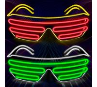 lumous rola Led Glasses 2Pcs Light up El Wire Rave Shutter Glasses, Glow In Dark Flashing Led Sunglasses, Luminous Glasses For Parties, Halloween RB01 PATENTED (YELLOW-RED+WHITE-GREEN)