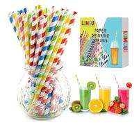 LUMOUS ROLA Paper Straws, 300 Pack Paper Drinking Straws, Bio Degradable Drinking Paper Straws Wedding Party, Party Straws, Restaurant, Juice Drinking Straws (300Pcs Multi Colour Stripes)