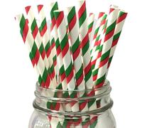 LUMOUS ROLA Paper Straws 50 Pack Paper Drinking Straws Assorted Bio Degradable Drinking Paper Straws Wedding Party, Party Straws, Restaurant, Juice Drinking Straw (50PCS White with Green Red Stripes)