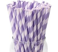 LUMOUS ROLA Paper Straws, Drinking Straws Assorted Bio Degradable Drinking Paper Straws Wedding Party, Party Straws, Restaurant, Juice Drinking Straws (25X White with Purple Stripes)
