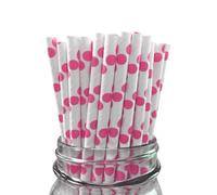 LUMOUS ROLA Paper Straws, Drinking Straws Assorted Bio Degradable Drinking Paper Straws Wedding Party, Party Straws, Restaurant, Juice Drinking Straws (25X White with Pink Dots)