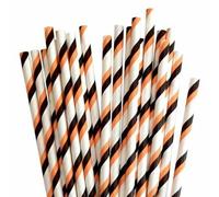 LUMOUS ROLA Paper Straws, Drinking Straws Assorted Bio Degradable Drinking Paper Straws Wedding Party, Party Straws, Restaurant, Juice Drinking Straws (25X White with Orange Black Chevron)