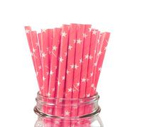 LUMOUS ROLA Paper Straws, Drinking Straws Assorted Bio Degradable Drinking Paper Straws Wedding Party, Party Straws, Restaurant, Juice Drinking Straws (25X Pink with Stars)